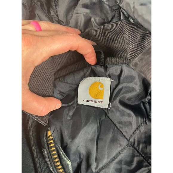 Vtg Carhartt Canvas Removable Hood Navy Blue Full Zip Jacket Quilt Lined XL/XXL - Picture 7 of 14